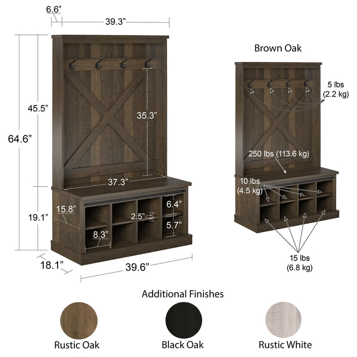 Knox County Entryway Bench Hall Tree with Coat Hooks and Shoe Storage - Black Oak