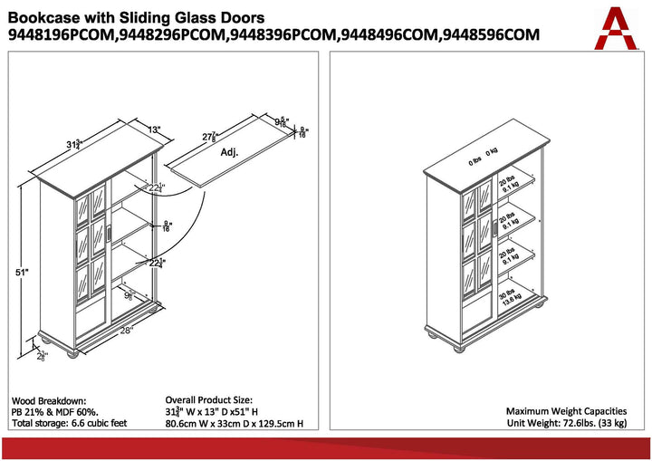 Aaron Lane Tall Bookcase with 2 Sliding Glass Doors - White