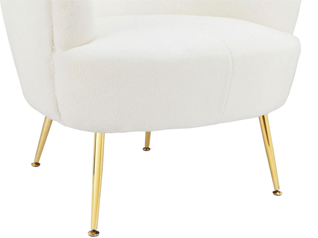Kara Teddy Soft Accent Chair with Gold Legs - White