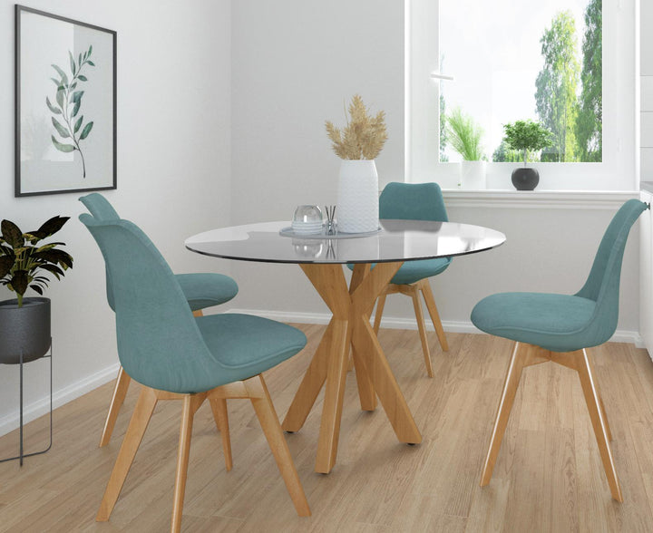 Jumi Round Glass Dining Table - Light Oak