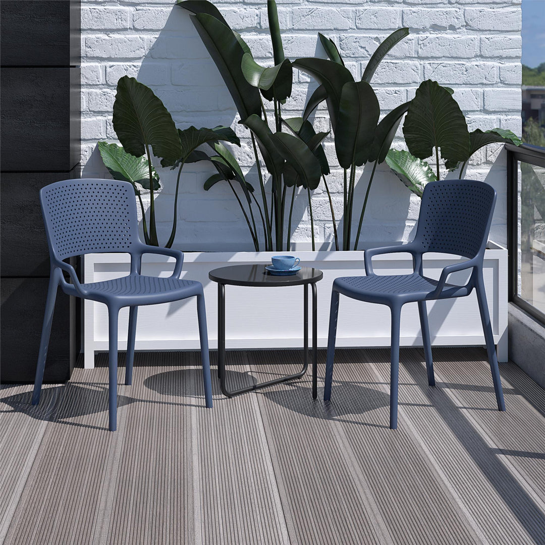 Outdoor/Indoor Stacking Resin Chair with Square Back and Arms, Set of 2 - Navy - 2-Pack
