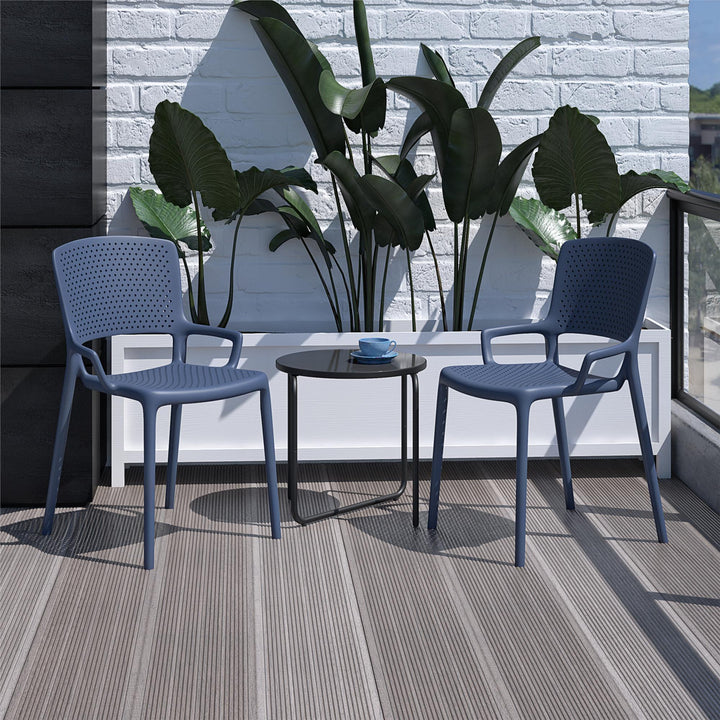 Outdoor/Indoor Stacking Resin Chair with Square Back and Arms, Set of 2 - Navy - 2-Pack