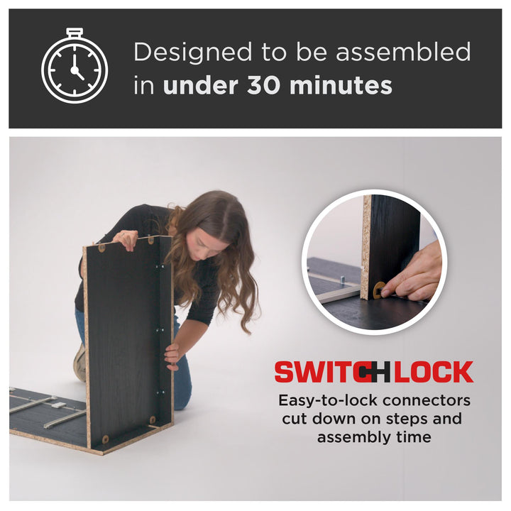 Easy Build Pearce Wide 6 Drawer Dresser with Interlocking SwitchLock™ System - Black Oak - 6 Drawer
