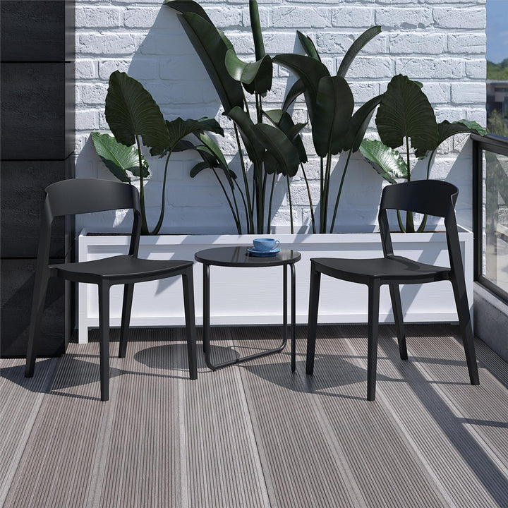 Outdoor/Indoor Stacking Resin Chair with Ribbon Back, Set of 2 - Black - 2-Pack