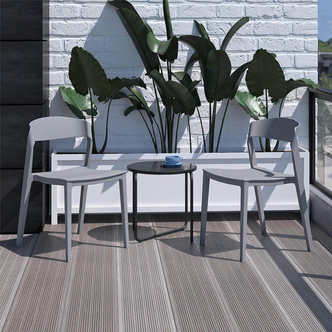 Outdoor/Indoor Stacking Resin Chair with Ribbon Back, Set of 2 - Gray - 2-Pack