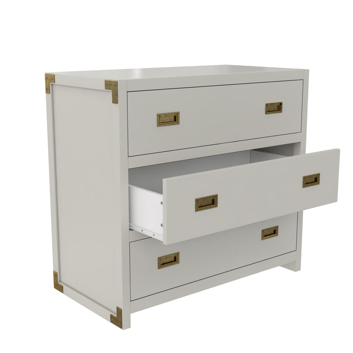 Miles 3-Drawer Wood Dresser with Brass Handles - Soft Grey