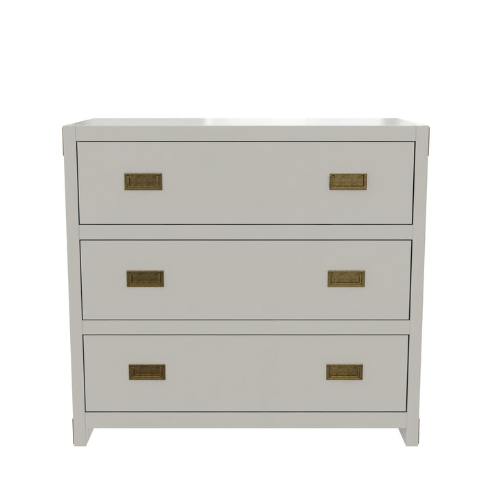 Miles 3-Drawer Wood Dresser with Brass Handles - Soft Grey