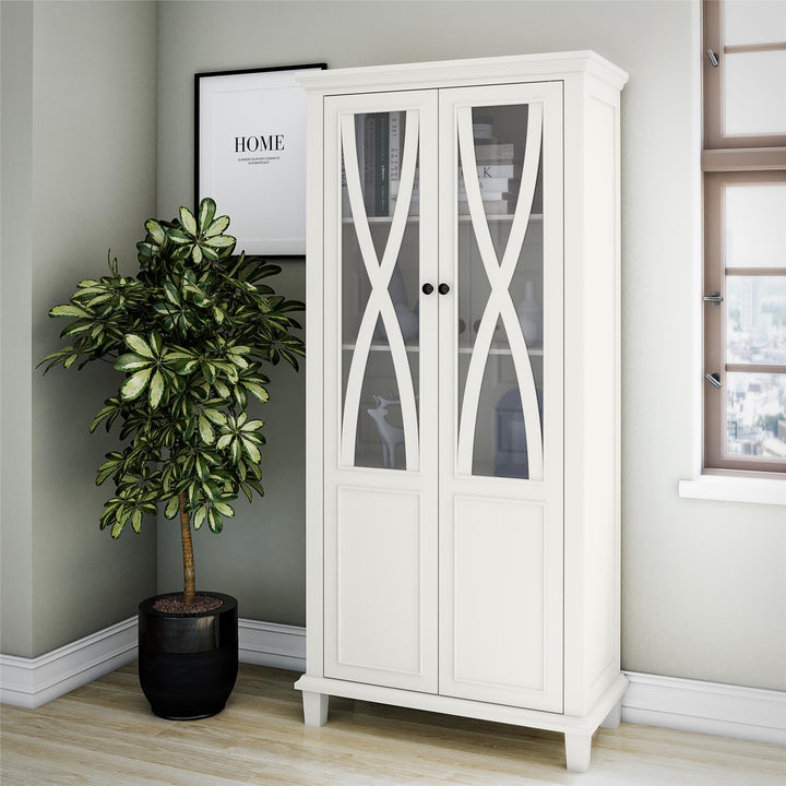 Ellington Tall Accent Cabinet with Glass Doors - White