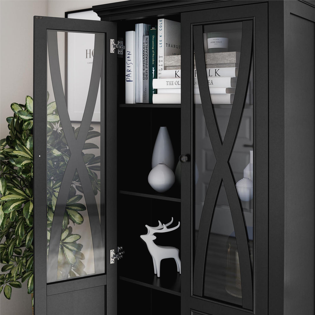 Ellington Tall Accent Cabinet with Glass Doors - Black