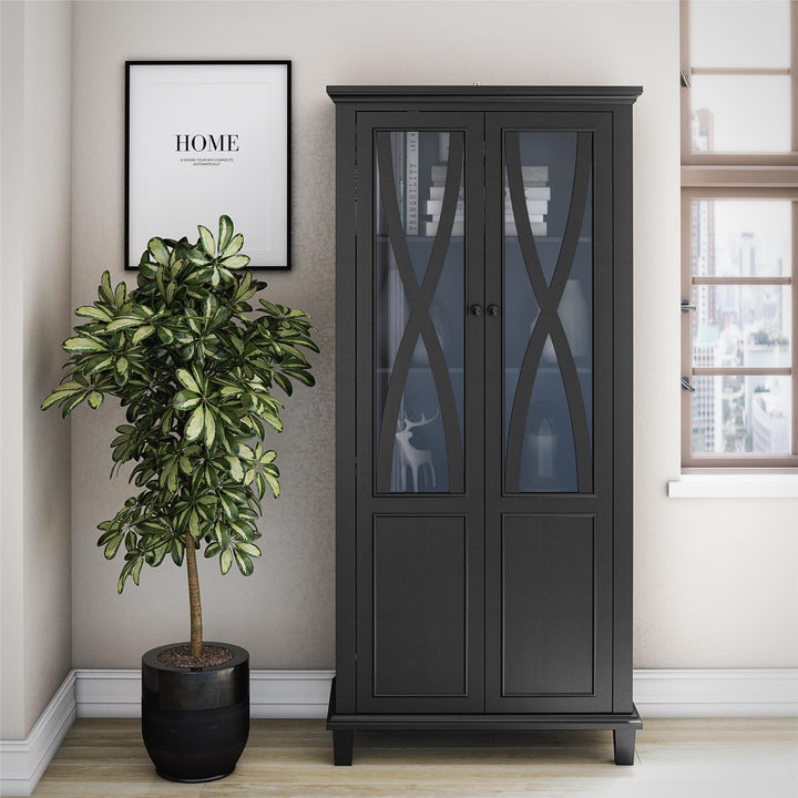 Ellington Tall Accent Cabinet with Glass Doors - Black