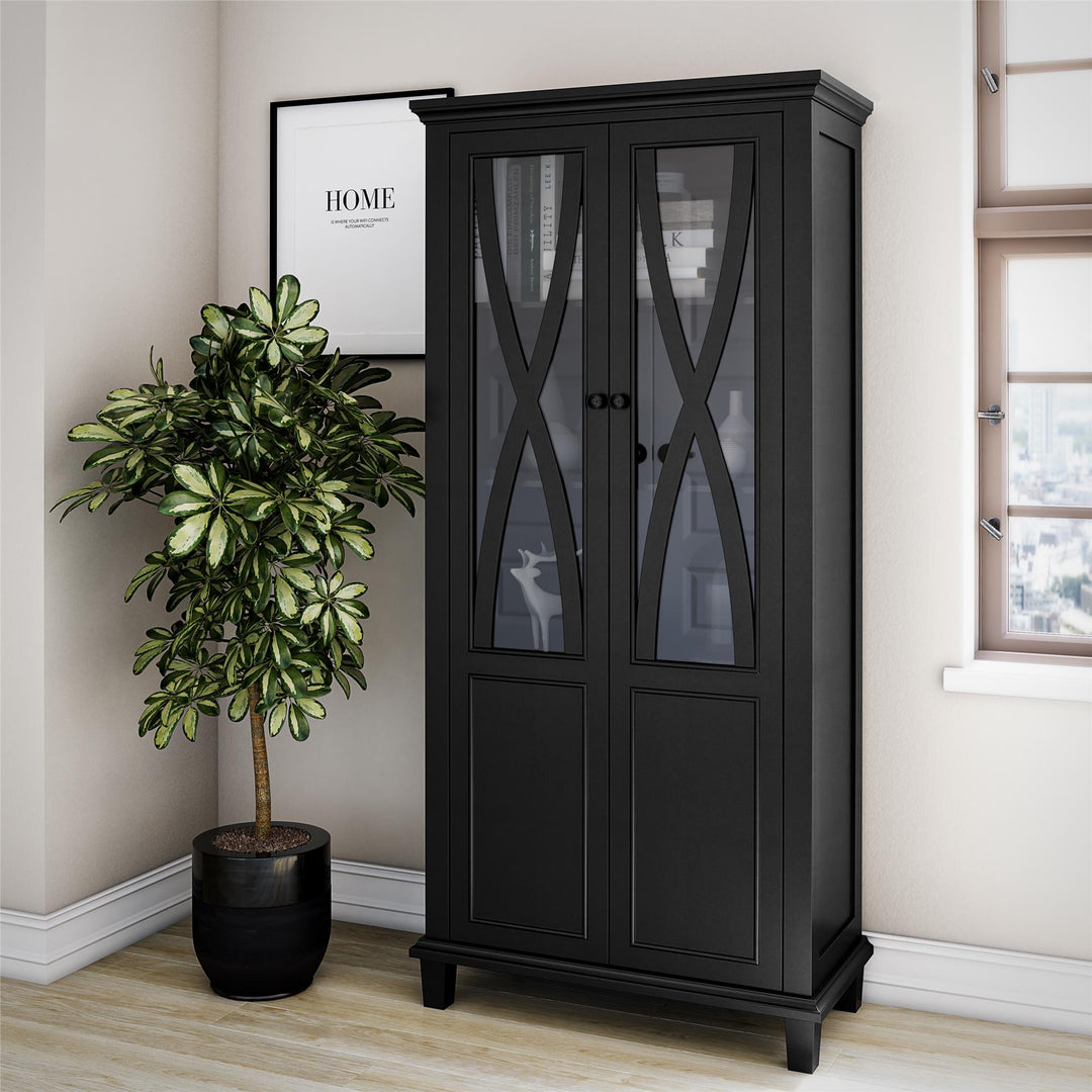 Ellington Tall Accent Cabinet with Glass Doors - Black