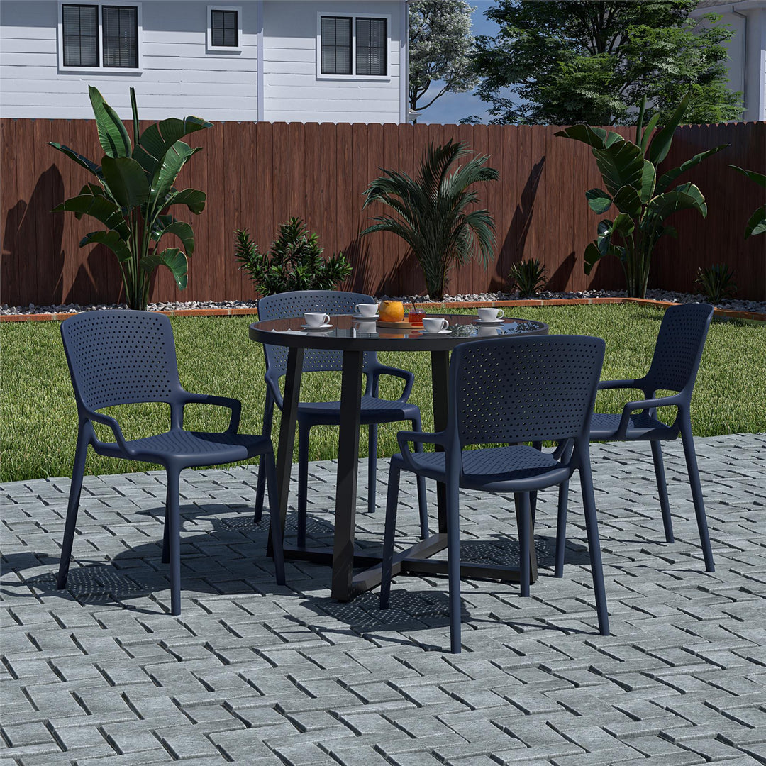 Outdoor/Indoor Stacking Resin Chair with Square Back and Arms, Set of 2 - Navy - 2-Pack