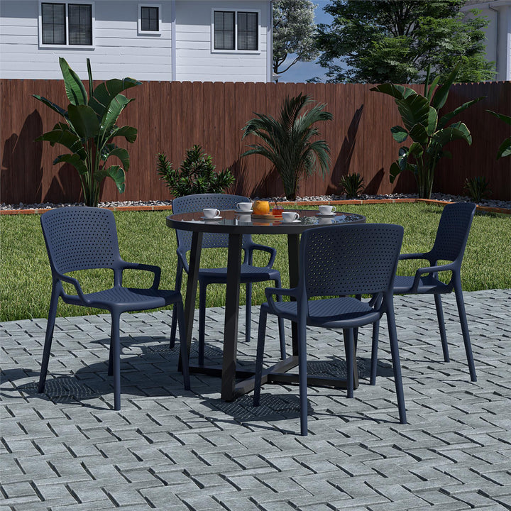 Outdoor/Indoor Stacking Resin Chair with Square Back and Arms, Set of 2 - Navy - 2-Pack