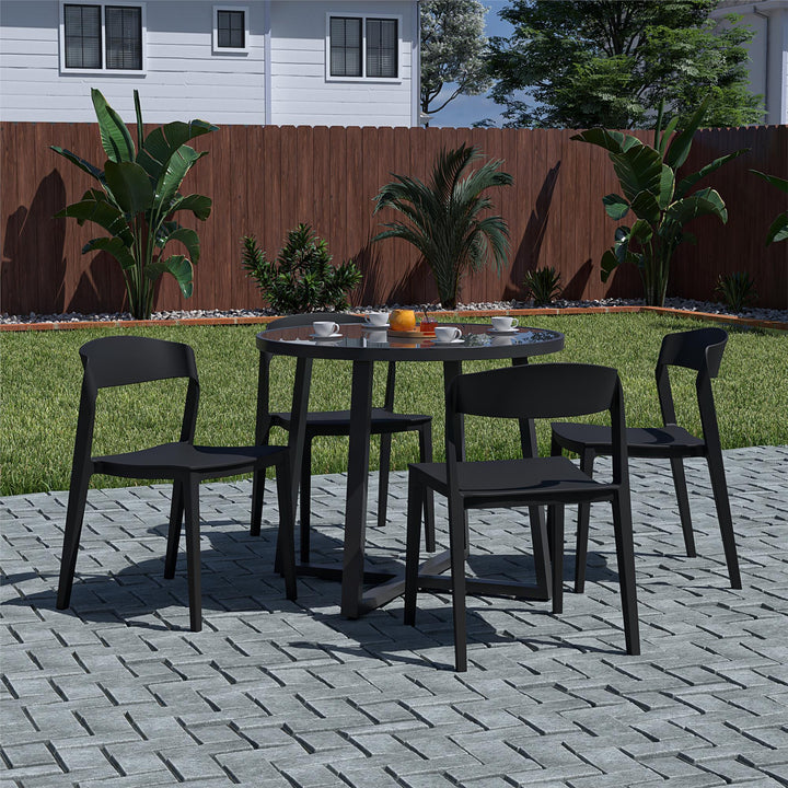 Outdoor/Indoor Stacking Resin Chair with Ribbon Back, Set of 2 - Black - 2-Pack