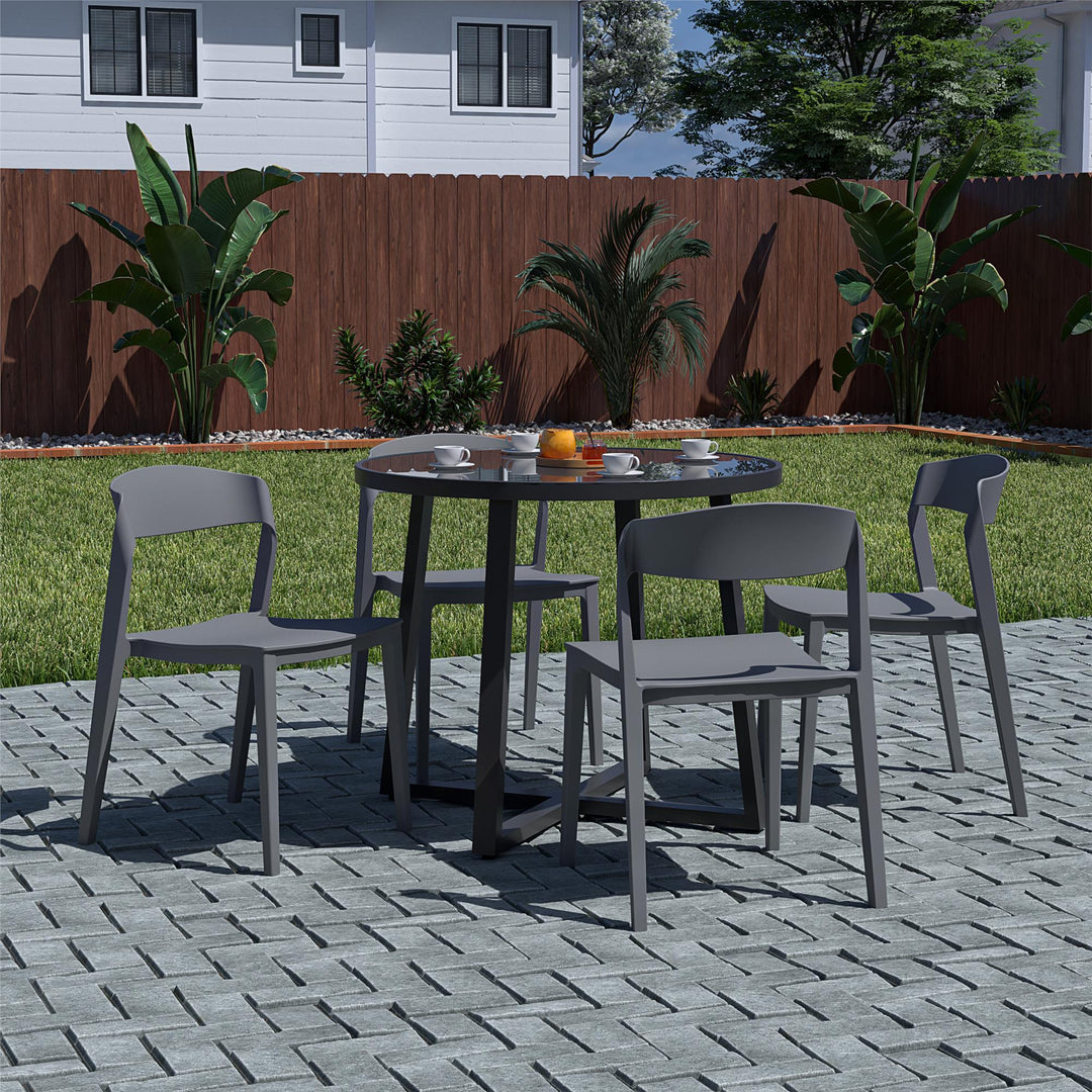 Outdoor/Indoor Stacking Resin Chair with Ribbon Back, Set of 2 - Gray - 2-Pack