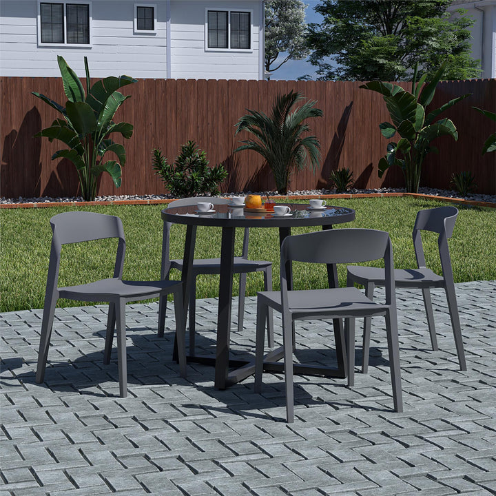 Outdoor/Indoor Stacking Resin Chair with Ribbon Back, Set of 2 - Gray - 2-Pack
