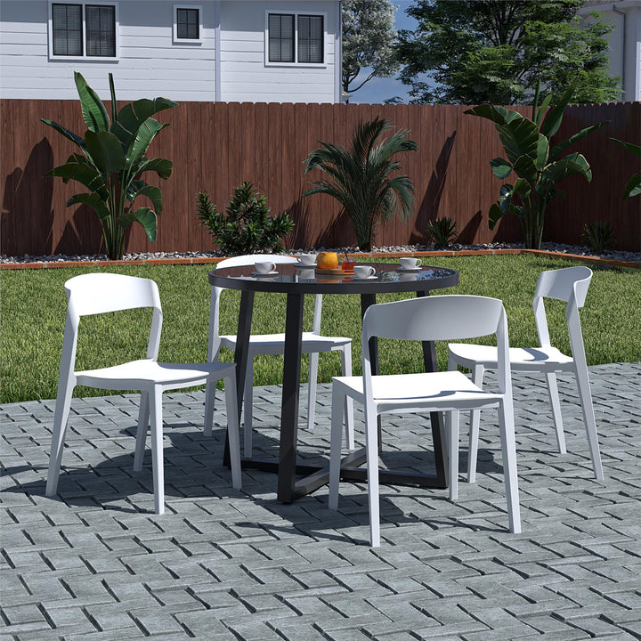Outdoor/Indoor Stacking Resin Chair with Ribbon Back, Set of 2 - White - 2-Pack