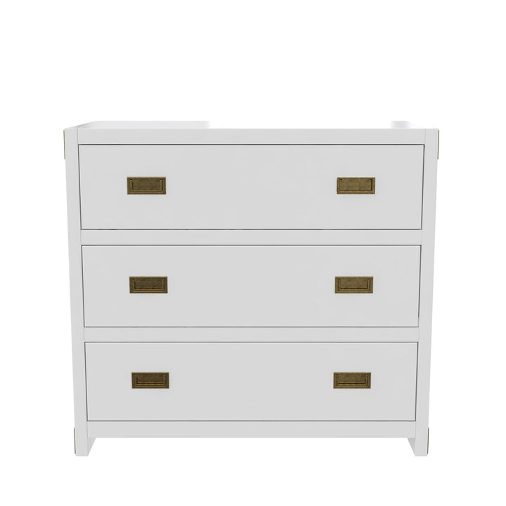 Miles 3-Drawer Wood Dresser with Brass Handles - White