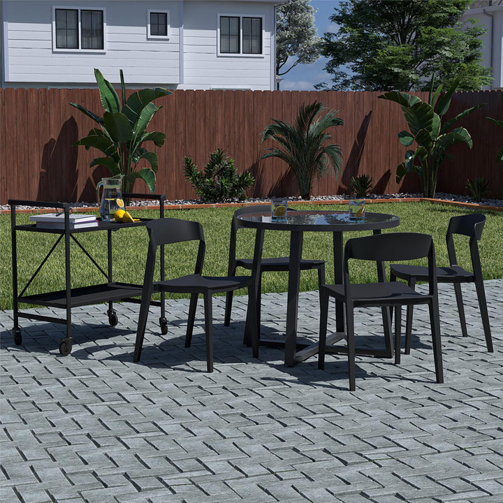Outdoor/Indoor Stacking Resin Chair with Ribbon Back, Set of 2 - Black - 2-Pack