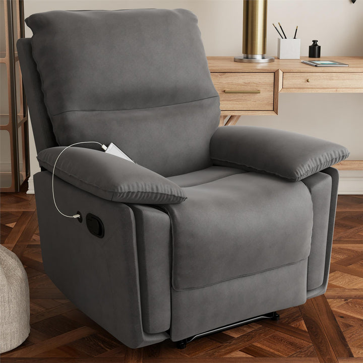 Labatte Faux Leather Recliner with Dual USB Port - Charcoal - 1-Seater
