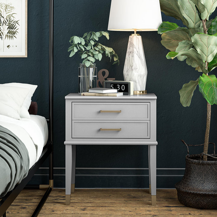 Westerleigh 2 Drawer Nightstand with Gold Accents - Dove Gray