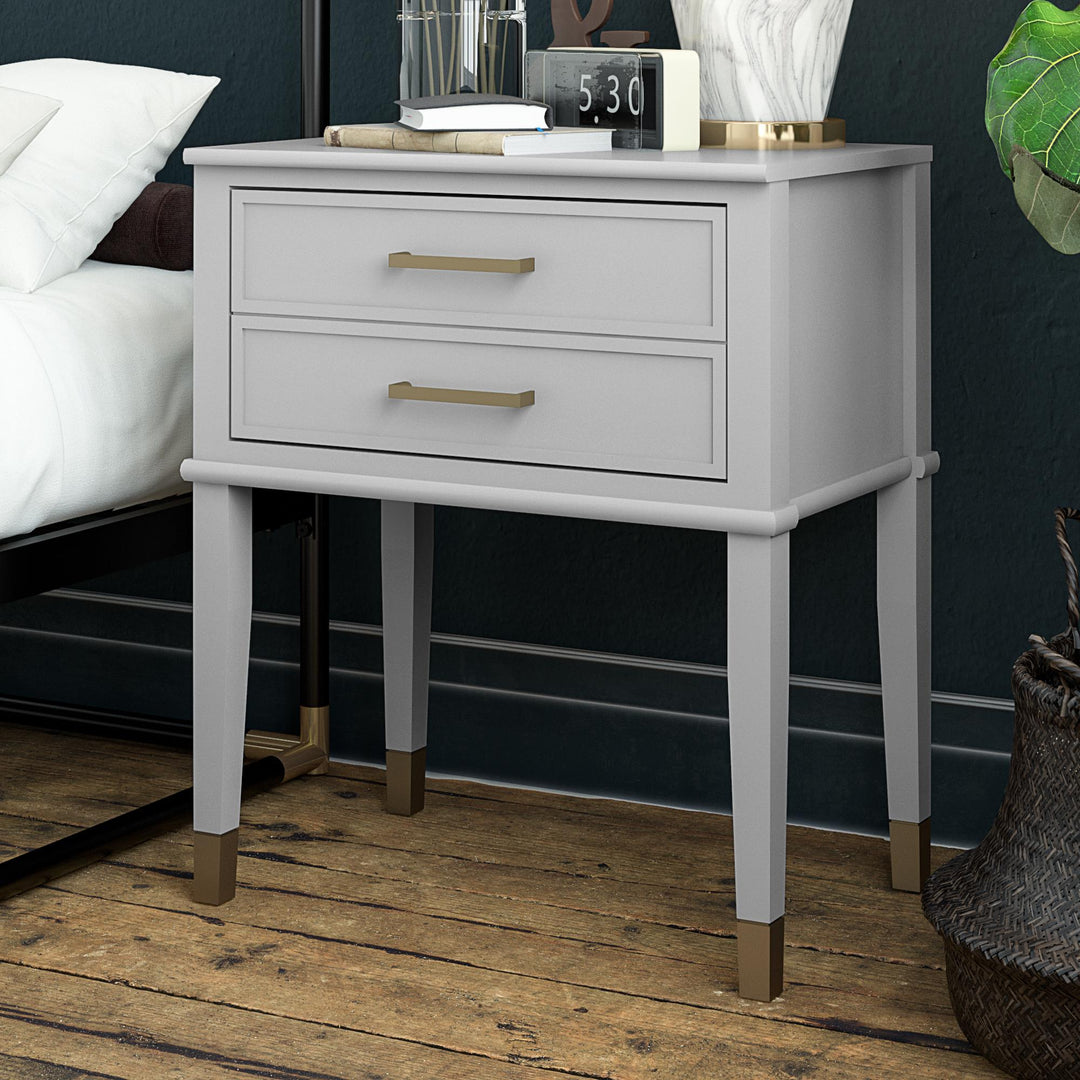 Westerleigh 2 Drawer Nightstand with Gold Accents - Dove Gray