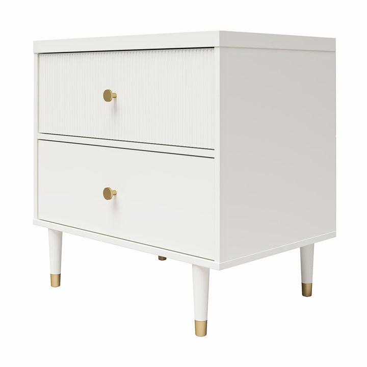 Elizabeth 2 Drawer Textured Nightstand with Gold Knobs - White