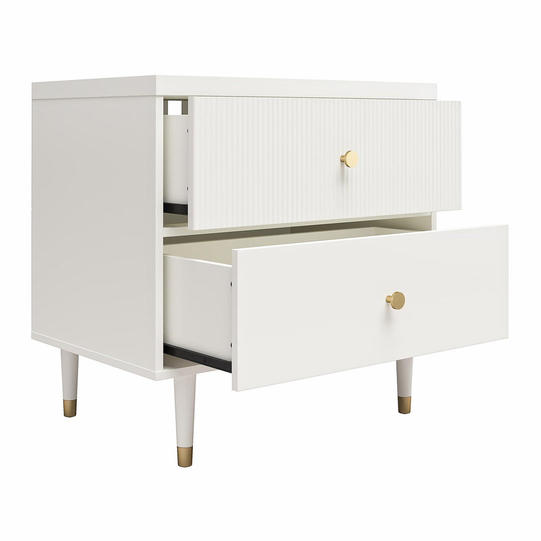 Elizabeth 2 Drawer Textured Nightstand with Gold Knobs - White