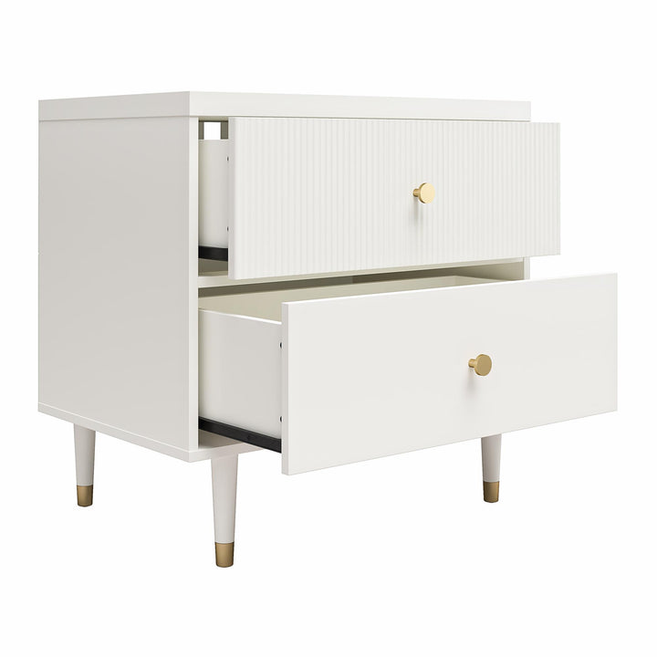 Elizabeth 2 Drawer Textured Nightstand with Gold Knobs - White