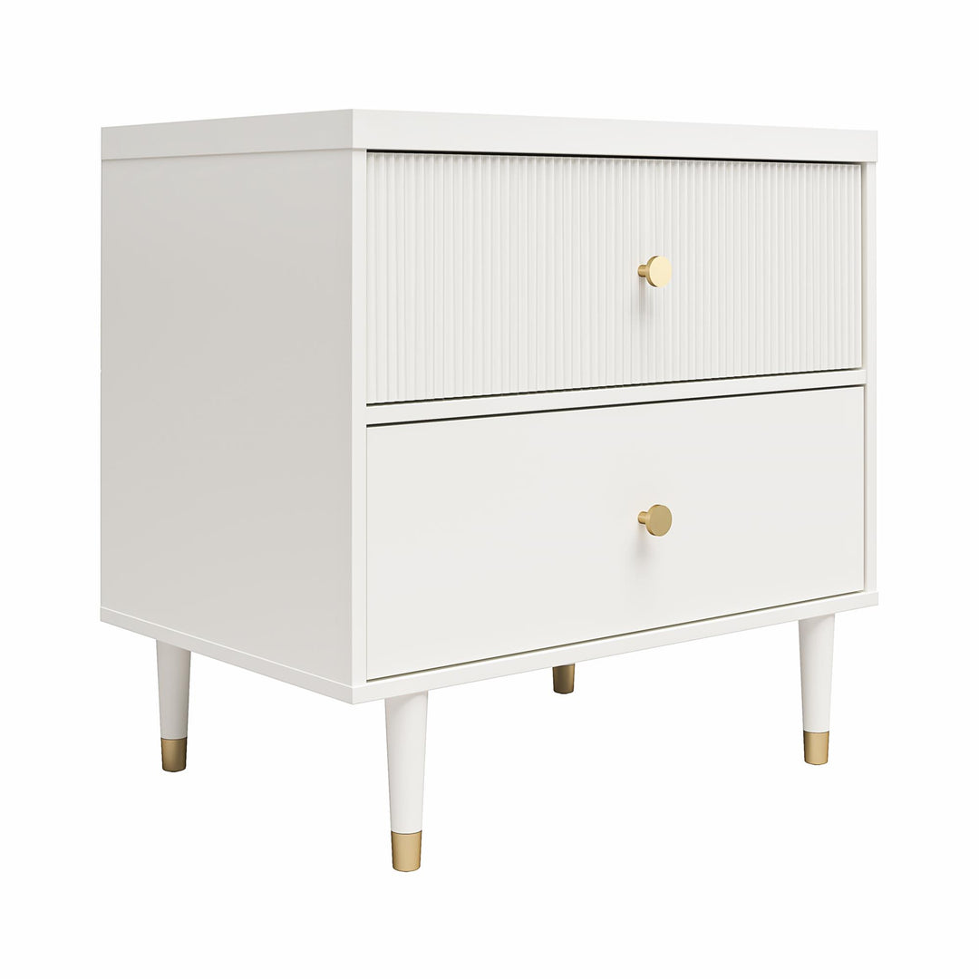 Elizabeth 2 Drawer Textured Nightstand with Gold Knobs - White