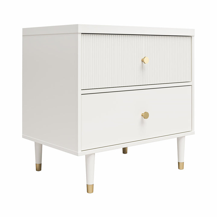 Elizabeth 2 Drawer Textured Nightstand with Gold Knobs - White