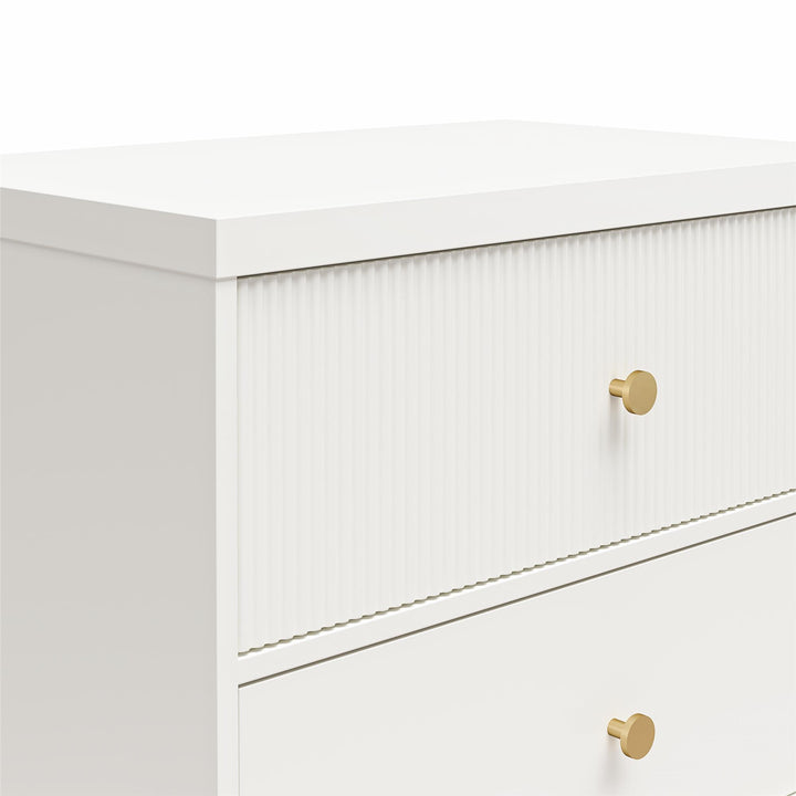 Elizabeth 2 Drawer Textured Nightstand with Gold Knobs - White