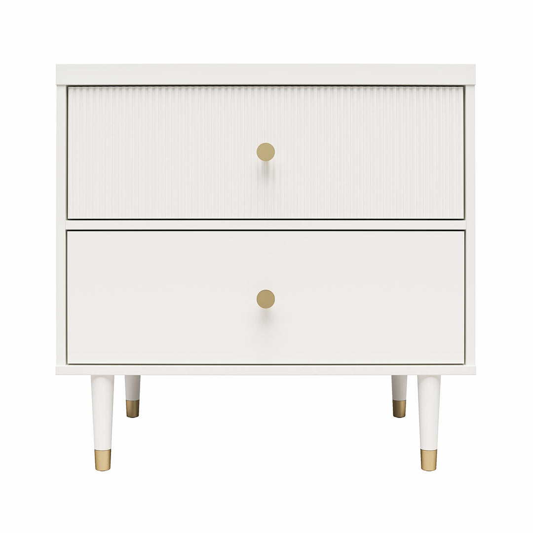 Elizabeth 2 Drawer Textured Nightstand with Gold Knobs - White
