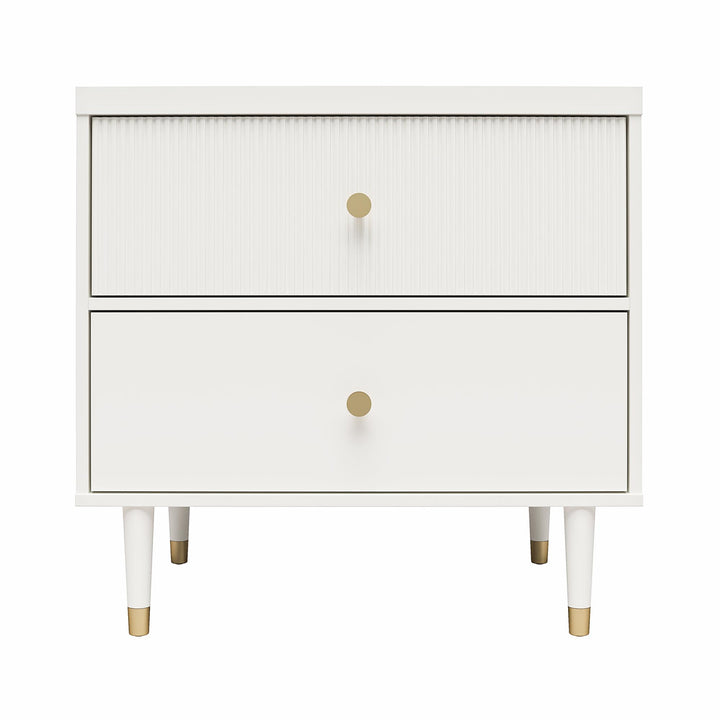 Elizabeth 2 Drawer Textured Nightstand with Gold Knobs - White