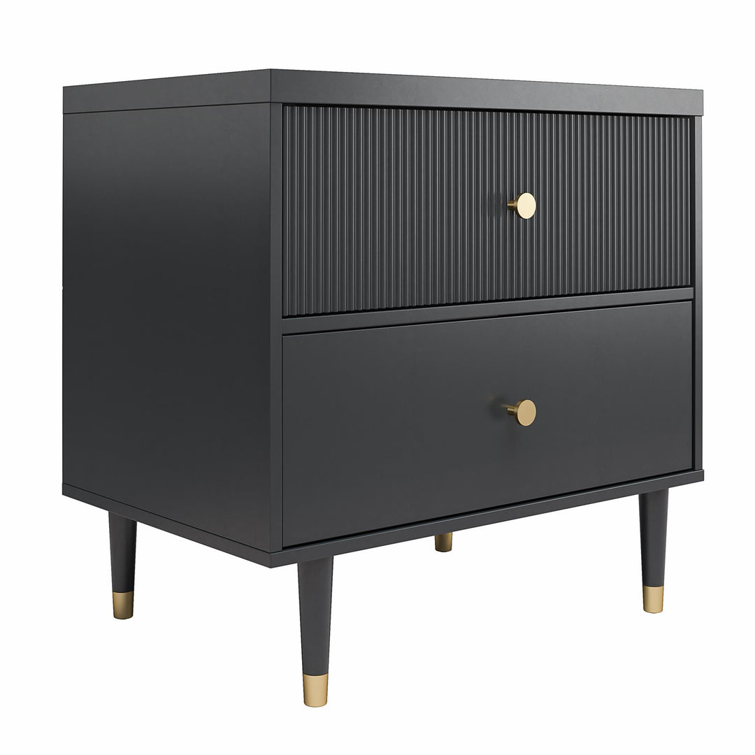 Elizabeth 2 Drawer Textured Nightstand with Gold Knobs - Black