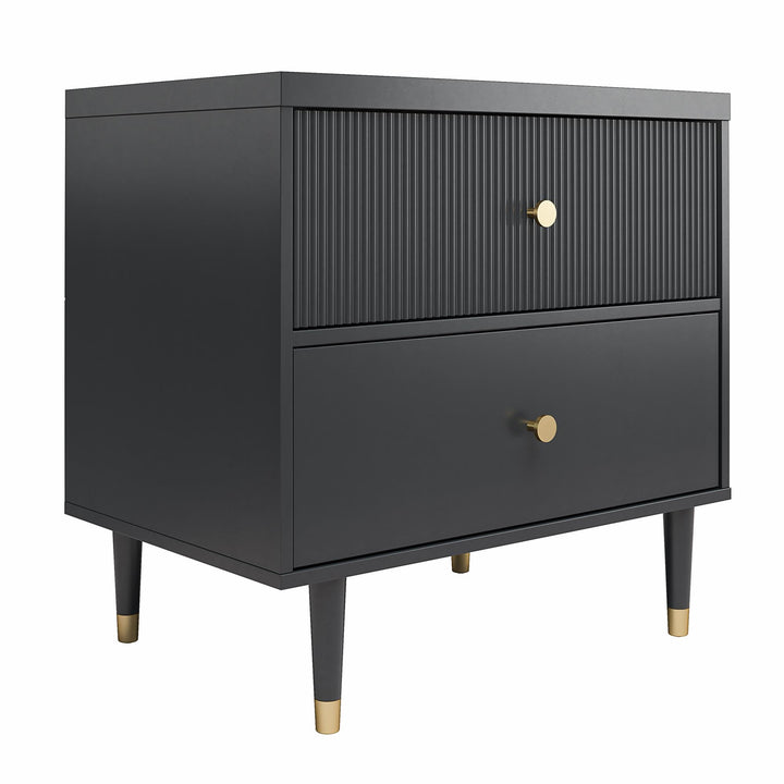 Elizabeth 2 Drawer Textured Nightstand with Gold Knobs - Black