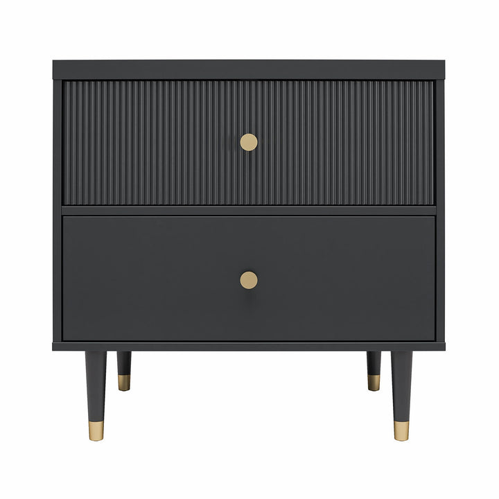 Elizabeth 2 Drawer Textured Nightstand with Gold Knobs - Black