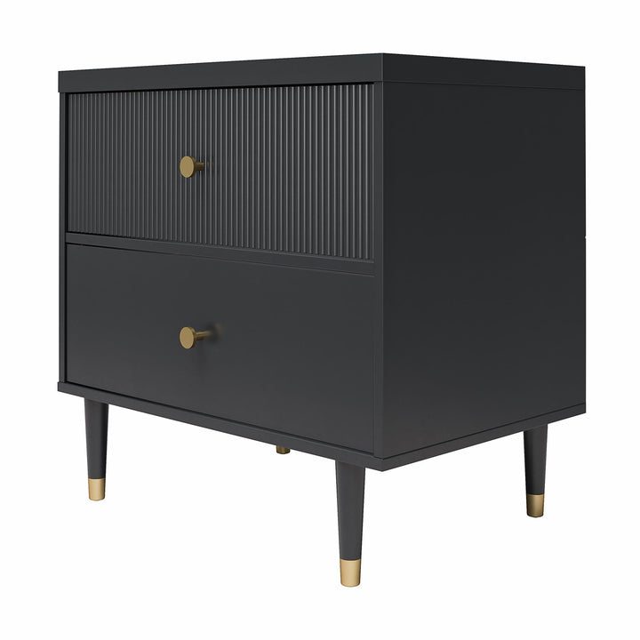 Elizabeth 2 Drawer Textured Nightstand with Gold Knobs - Black
