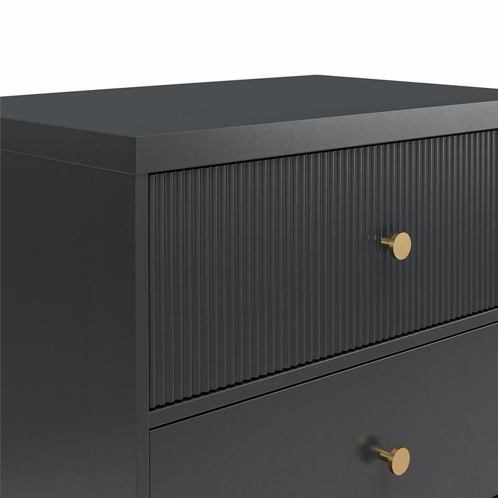Elizabeth 2 Drawer Textured Nightstand with Gold Knobs - Black