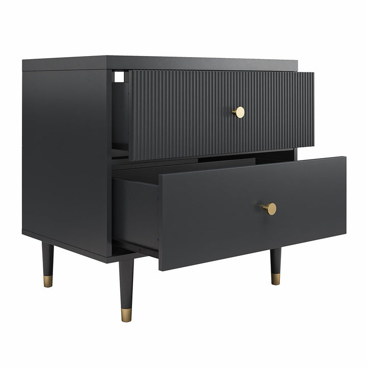 Elizabeth 2 Drawer Textured Nightstand with Gold Knobs - Black