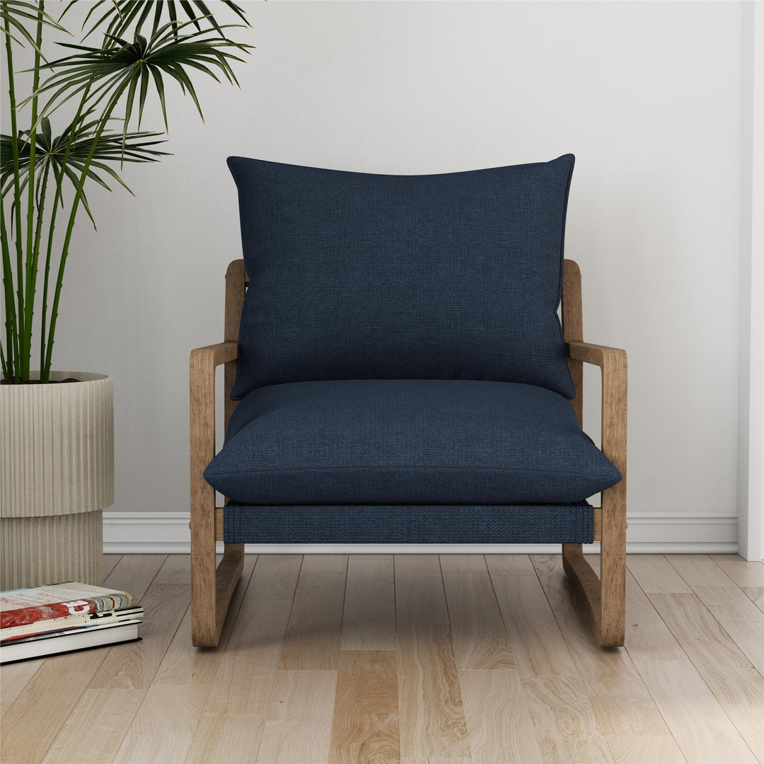 DHP Mira Upholstered Sling Accent Chair with Solid Wood Frame - Navy - 1-Seater