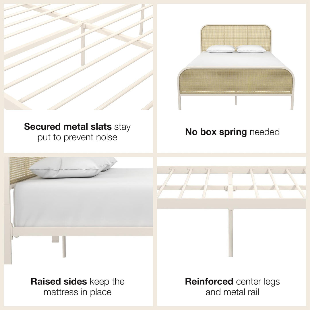 Roxanne Metal and Cane Platform Bed - Off White - Queen