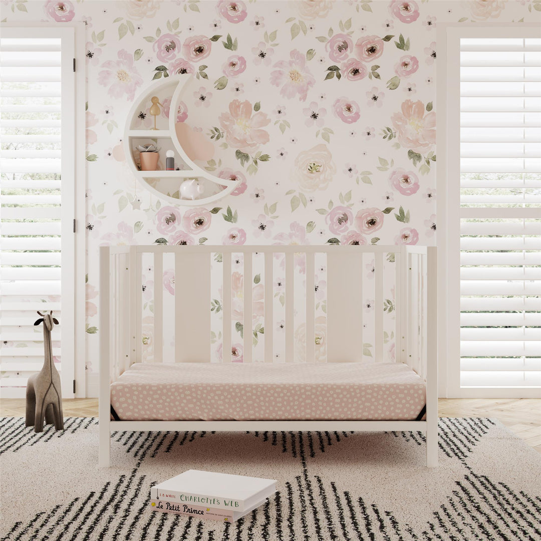 Crawford Curved Post 3 in 1 Crib with Adjustable Heights - White