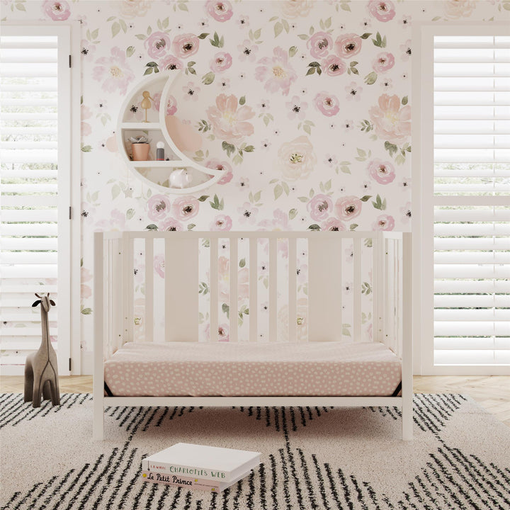 Crawford Curved Post 3 in 1 Crib with Adjustable Heights - White