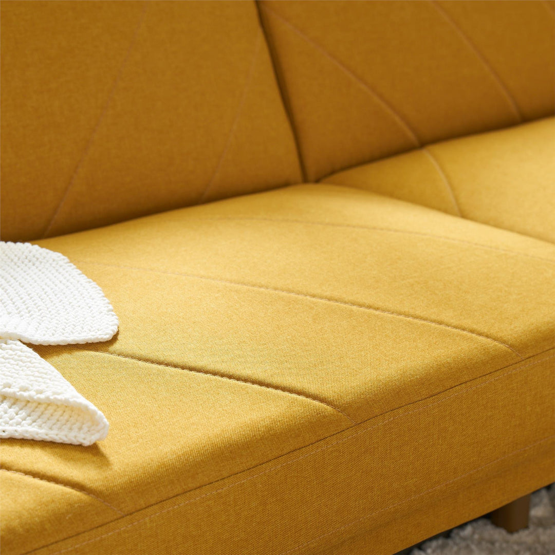 Paxson Futon with Solid Wood Legs and Diagonal Design - Mustard