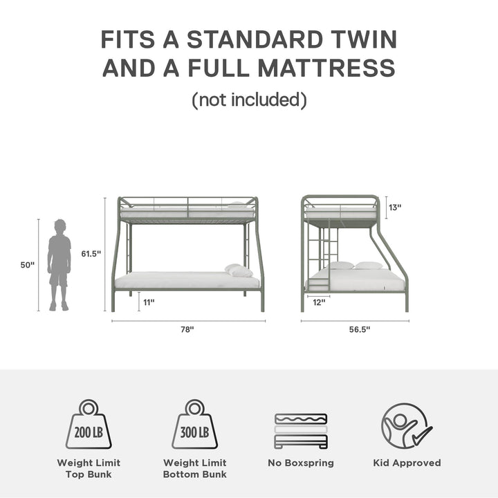 Dusty Twin Over Full Metal Bunk Bed - Sage Green - Twin-Over-Full