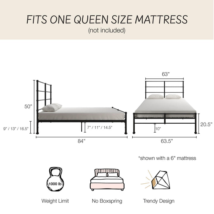 MacKenzie Adaptable Metal Platform Bed - Black - Queen