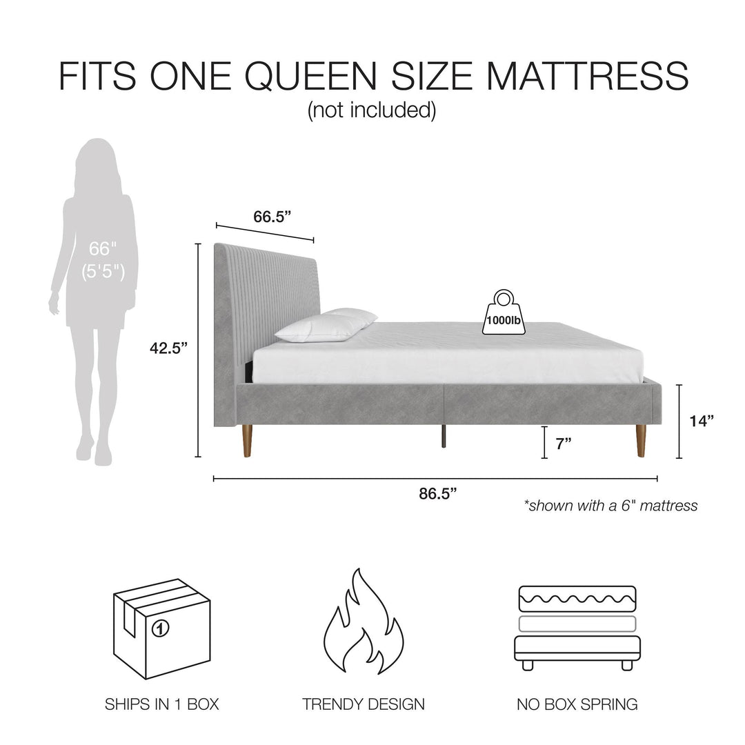 Daphne Velvet Upholstered Bed with Channel Tufted Headboard - Light Gray - Queen