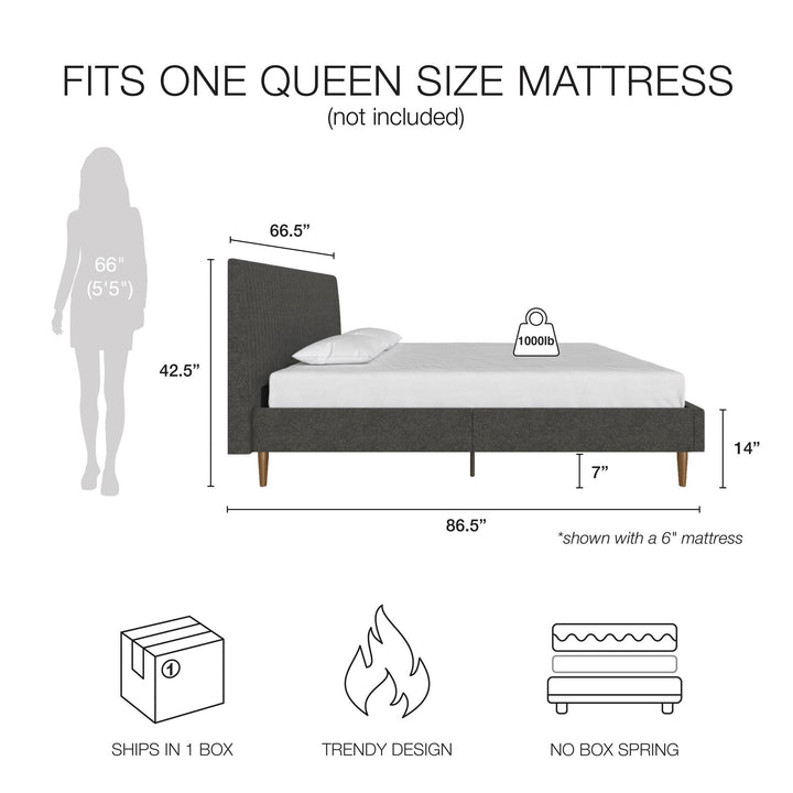 Daphne Velvet Upholstered Bed with Channel Tufted Headboard - Dark Gray - Queen