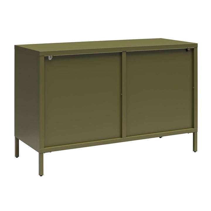 Luna Wide 2-Door Accent Cabinet with Fluted Glass - Olive Green Metal